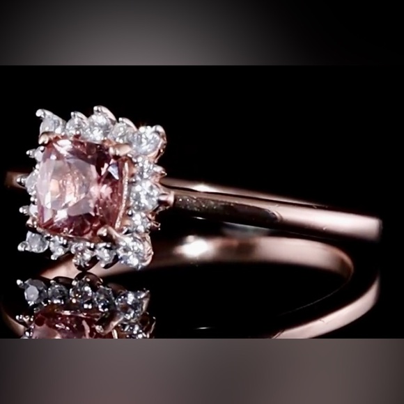 Blush Pink Apatite Halo Ring 14K Rose Gold over 925 Sterling Silver - Picture 14 of 14